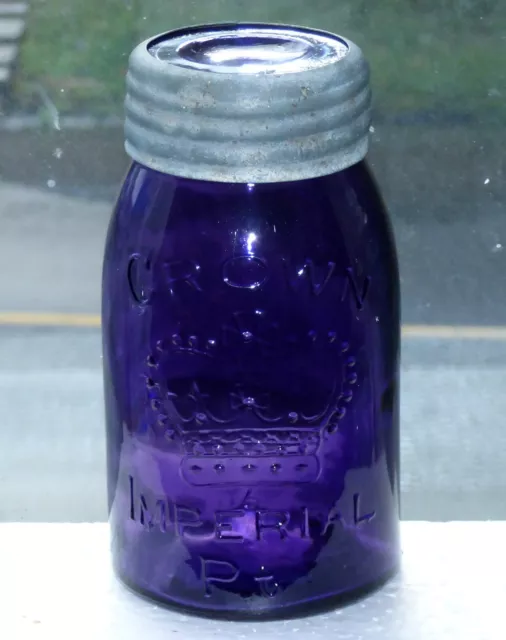 Antique midget imperial pint size 'CROWN' deep purple fruit jar FREE SHIPPING! 2