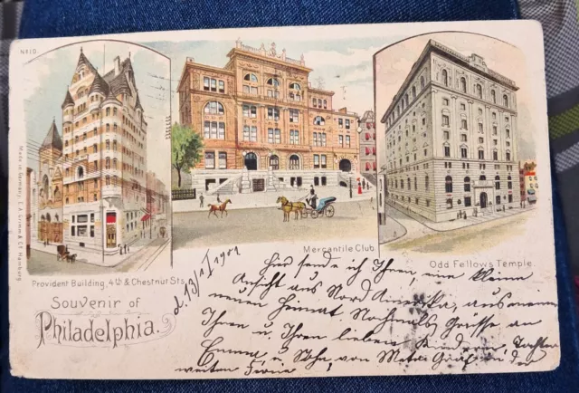 Alte Postkarte Sovenir Of Philadelphia Odd Fellows Tempel Gelaufen Litho