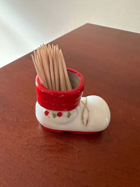 Vintage Mcm Cc Christmas Santa Boot Porcelain Toothpick Holder Japan 2"