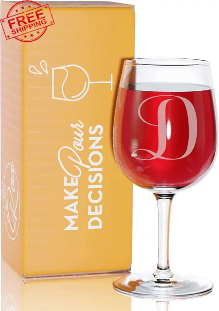 Monogrammed Gifts for Women - A-Z Personalized Wine Glasses Engraved- 12.75 Oz (