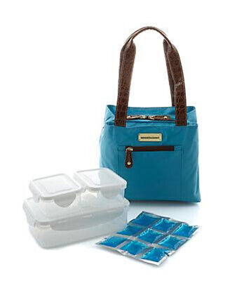 Samantha Brown Insolated Basket Cooler Lunch Tote with Containers ~ Aqua