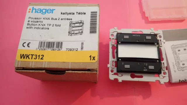 HAGER WKT312 - Bouton Poussoir 2 entrées Kallysta KNX TEBIS Version FILAIRE Noir