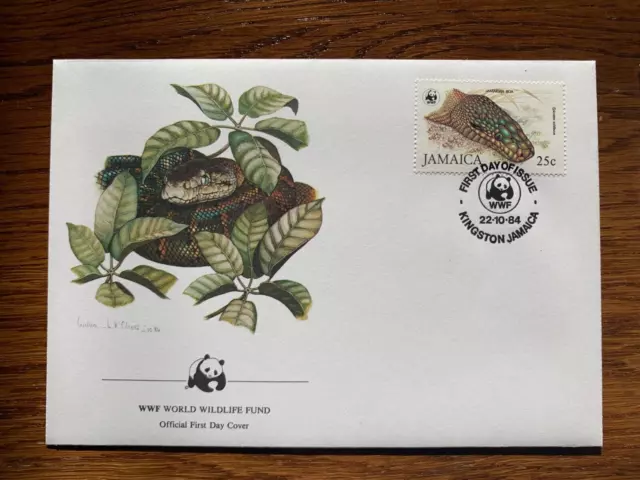 WWF Jamaica Boa Snake Reptile 1984 FDC Cover Stamp Set Kingston H/S 2