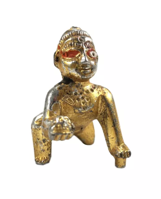 Old Miniature Religious Figure Hindu Collectible God Baby Krishna Statue G53-853