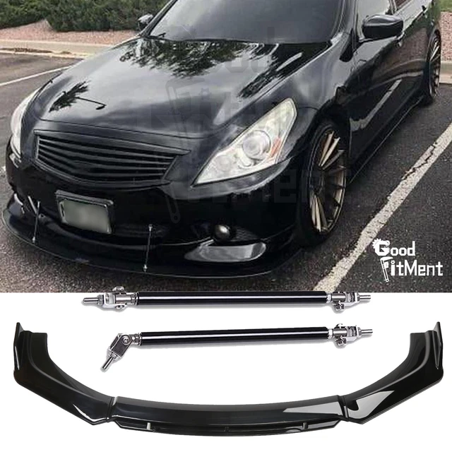 For infiniti G37 Sedan Sport Front Bumper Lip Spoiler Splitter Black +Strut Rods