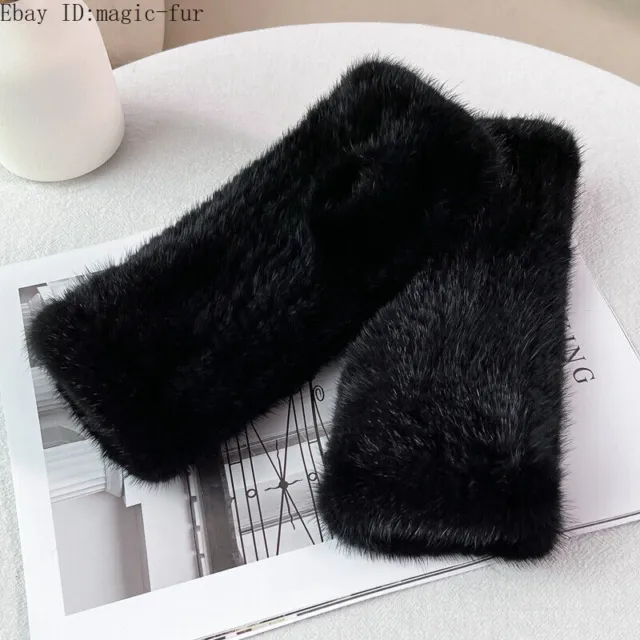 20cm/8" Female Fingerless Real Mink Fur Gloves Knit Wrist Mittens Sleeves Cuffs