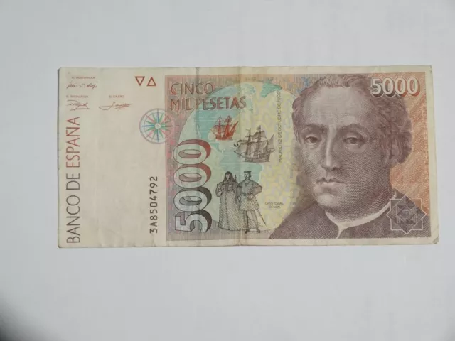 Billet Espagne 5000 pesetas 1992 ayant circulé