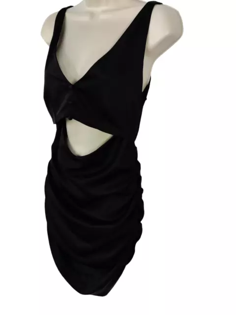 Women Zara Size Small S Black Sleeveless Cut Out Ruched Mini Party Bodycon Dress