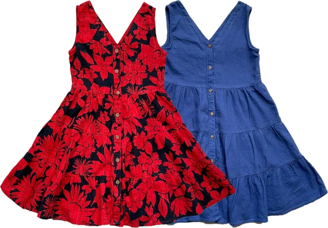 Abito di lino per bambina Next collo a V a più livelli primavera estate rosso blu floreale 2-13 anni