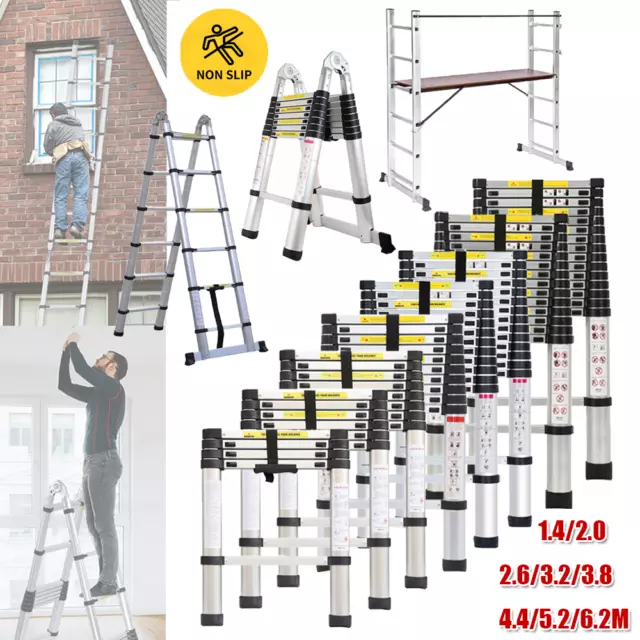 1.4-6.2M Multi-Purpose Heavy Duty Aluminium Telescopic Folding Ladder Extendable