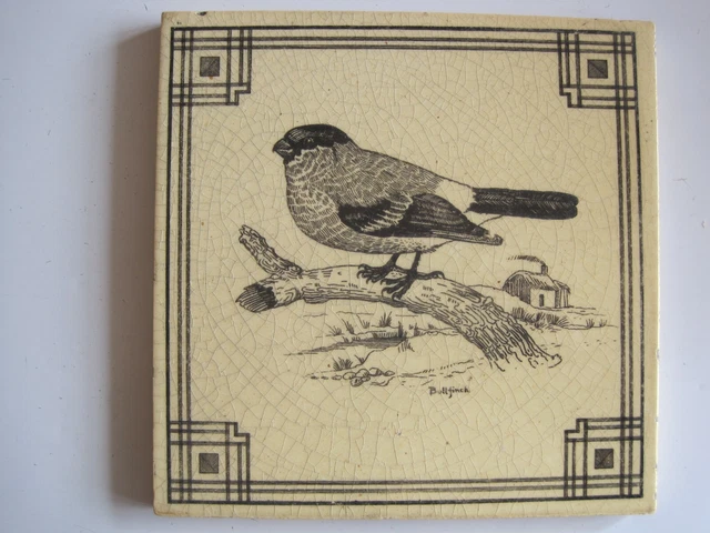 Antique Victorian 6" Maw & Co English Birds Series Tile - Bullfinch C1880-90