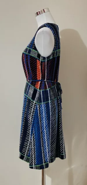 Country Road Sz 8 Mini Dress Blue Green Red Tartan Fit & Flare Waist Tie As New 2