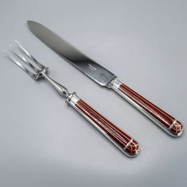 Christofle Talisman Sienna Brown Silverplate Carving Set Fork & Knife