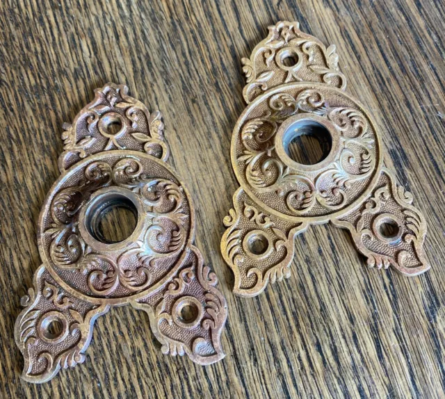 Antique Pair Triangle Bronze Eastlake Door Plates Rosettes Mallory Wheeler 1882