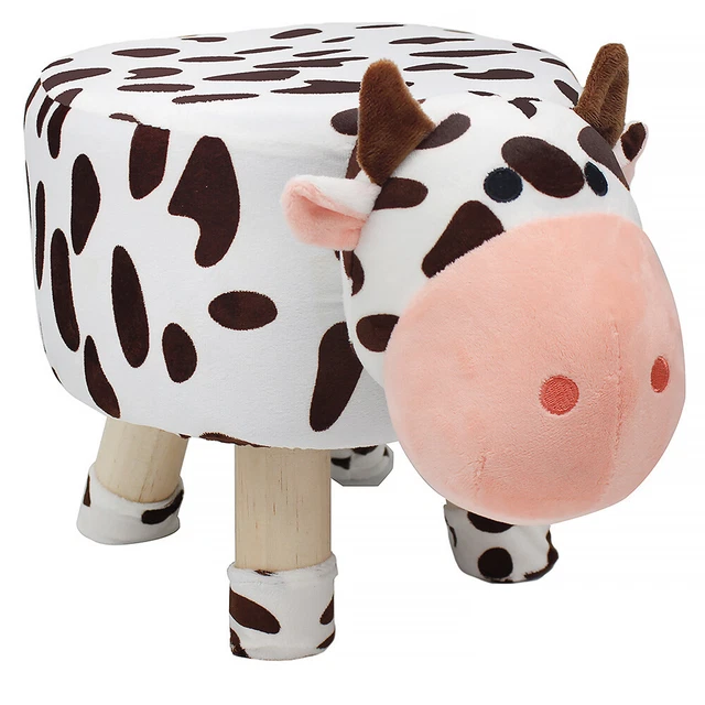 Poufe animale mucca poggiapiedi in legno bambini sedia bambino cuscino sedile imbottito peluche