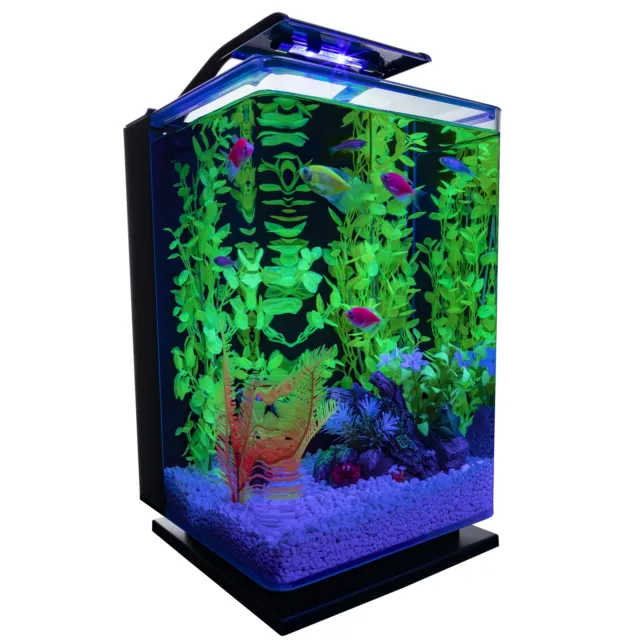 Aquarium Kit Glass Desktop Starter Cycle LED Lighting W/ Hood All-in-one 5gal Us