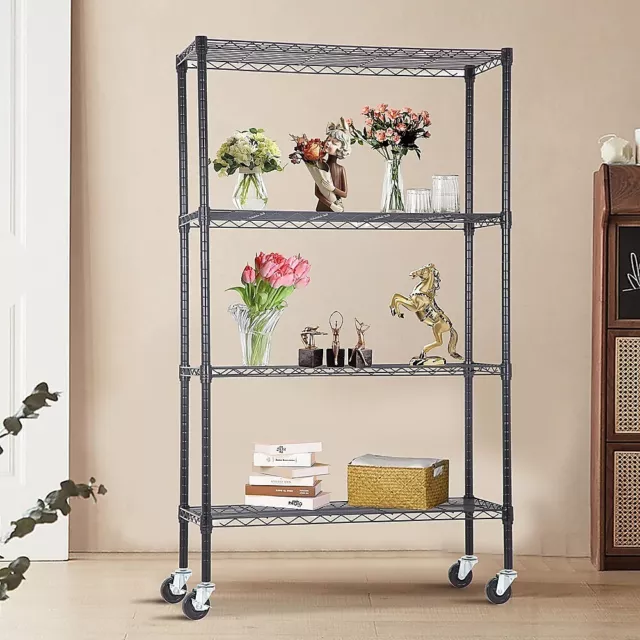 Modular Wire Storage 900 x 450 x 1800mm Steel Shelving in Black with Wheels