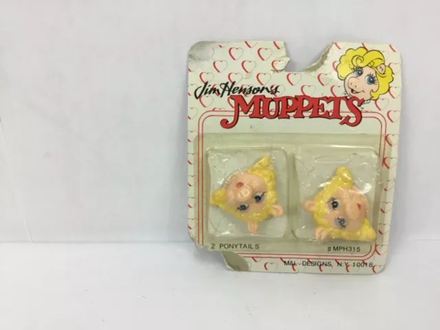 Vintage 1989 Miss Piggy Head Jim Henson's Muppet Babies 2 Hair Ponytail Holders