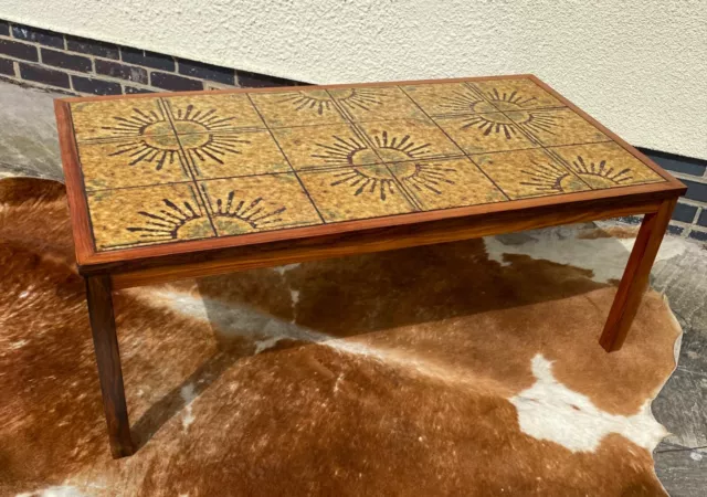 Large 1960s Mid century SKANDI Danish rosewood & ceramic coffee table