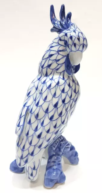Vntg Andrea by Sadek Porcelain Parrot Figurine Handpainted Blue White Fishnet