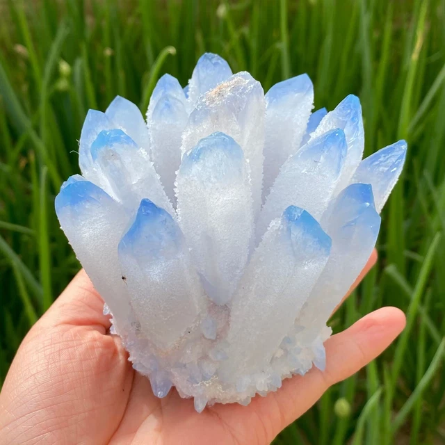 740g New Find sky blue Phantom Quartz Crystal Cluster Mineral Specimen Healing