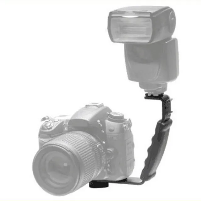Empuñadura de cámara con soporte L con 2 monturas de zapata caliente para luz de flash LED y cámara