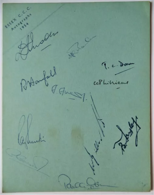 Essex County Cricket Club 1954 Original Ink Signed Autograph Album Page