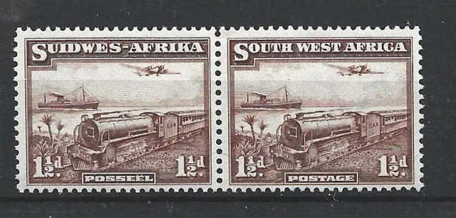 SOUTH WEST AFRICA 1937 Sg 96 11/2d Purple-Brown Pair, Lightly M/Mint. {TT2-199}