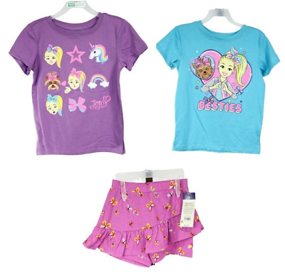 Girls 3 Piece JoJo Siwa Graphic Short Sleeve T-Shirts Skooter Skirt Outfit Sz XS