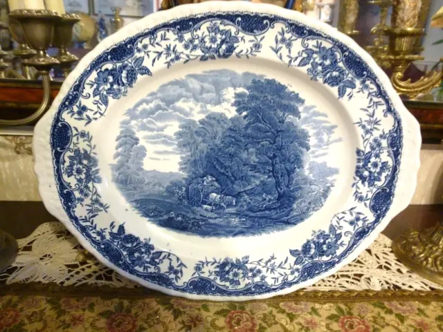 Blue and White Oval Serving Platter Tudor Ware Coaching Taverns 14.5"