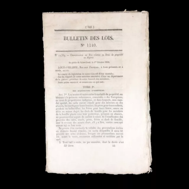 Ordonnance Du Roi Relative Au Droit De Propriété En Algérie . 1844