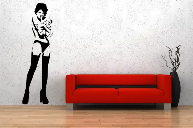 Banksy Sexy Girl & Teddy Bear Wall Sticker Decal Vinyl Decor Removable Art Decal