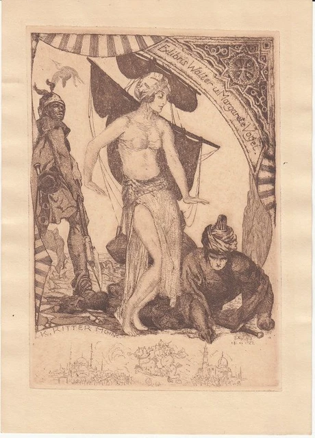 Exlibris Bookplate Radierung Karl Ritter 1888-1977 Orientalen Moschee Akt