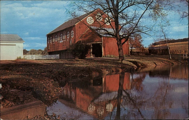 Lancaster Pennsylvania Dutch Country Barn Amish Hex Signs ~ unused postcard