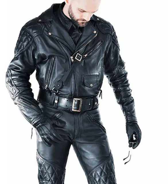 Men's Real Leather Bikers Jacket Quilted Panels & Back Quilted Bikers Jacket 2