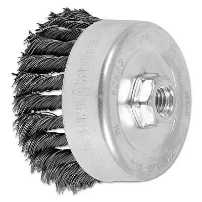 Standard Twist Single Row Cup Brush, 4 in Dia, 5/8 In-11 Arbor, 0.023 Carbon