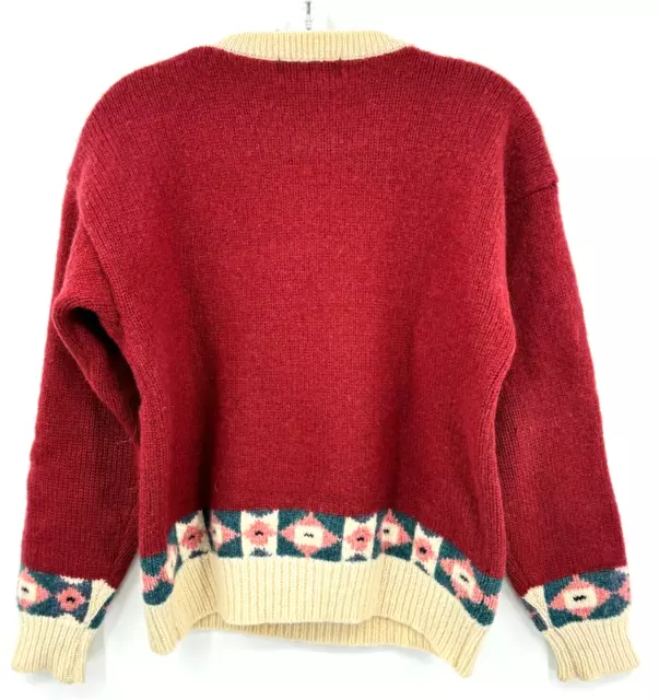 Vintage Woolrich Sweater Womens Medium Wool Pullover Dog Puppy Chunky Knit Red 2