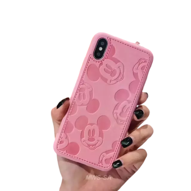 Coque Etui souple en Simili/Cuir pour iPhone X/XS Minnie Mickey Mouse (Rose) ++ 2