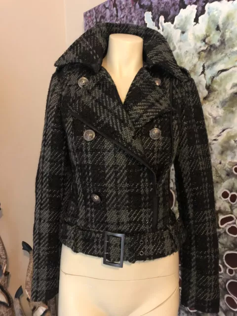 Jacket Plaid Biker Military Style Size 8 Target Collection Black Grey