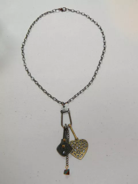 Collier steampunk Key to my Heart vintage style industriel Valentine OOAK 24" 2