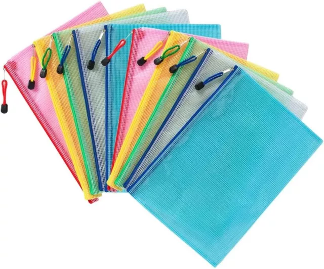 COWORK-UP 10PCS Zip Bags A4 Plastic Wallets Mesh Document File Folders Zipper