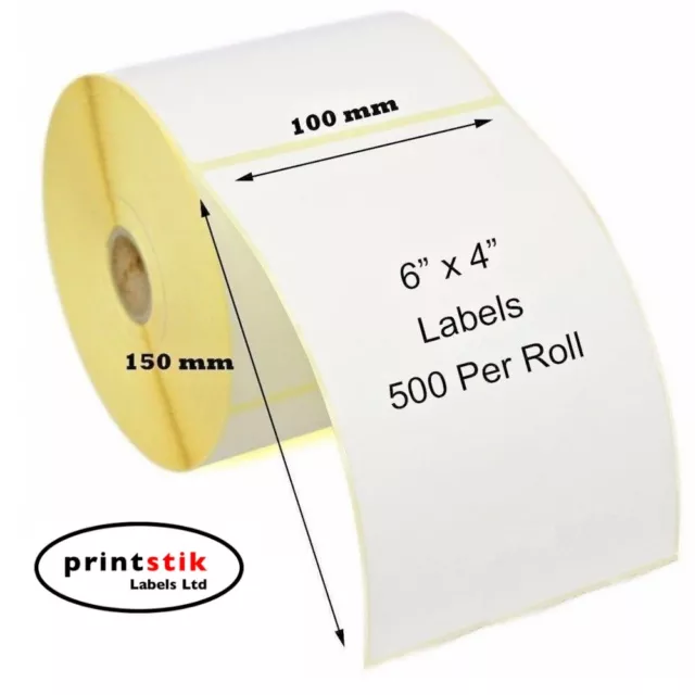 4x6" 100 x 150mm Direct Thermal Labels 500 / roll Zebra Toshiba Citizen 6x4