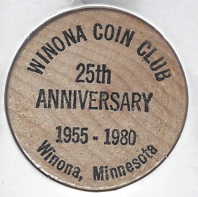 1955-1980, WINONA COIN CLUB, Minnesota, 25th Anniversary, Buffalo Wooden Nickel