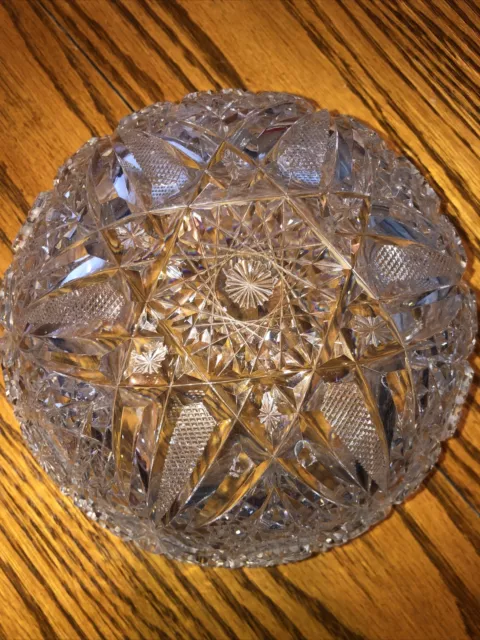 Antique American Brilliant Period ABP Cut Crystal Glass Hobstar Sawtooth Bowl 8"