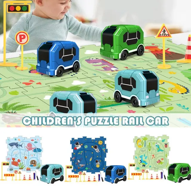 Educational Puzzle Track Car Play Set Assembling Electric Trolley Kids DIY