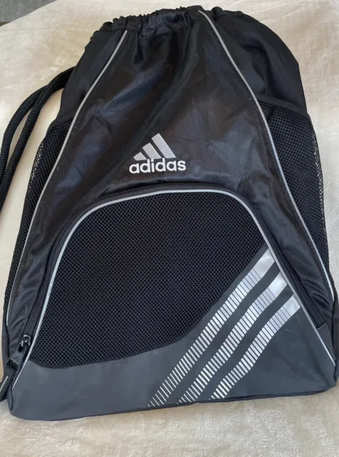 ADIDAS Black Shoe String Sack Pack Bag Lined Zip Pocket. New without tags. Nice