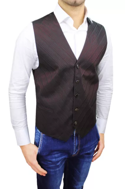 Panciotto Gilet Uomo Diamond Class Bordeaux Rigato Corpetto Smanicato Elegante