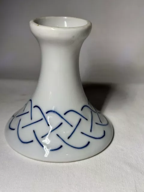 Hand Painted Porcelain Short Candlestick Holder Colbalt Blue and White European