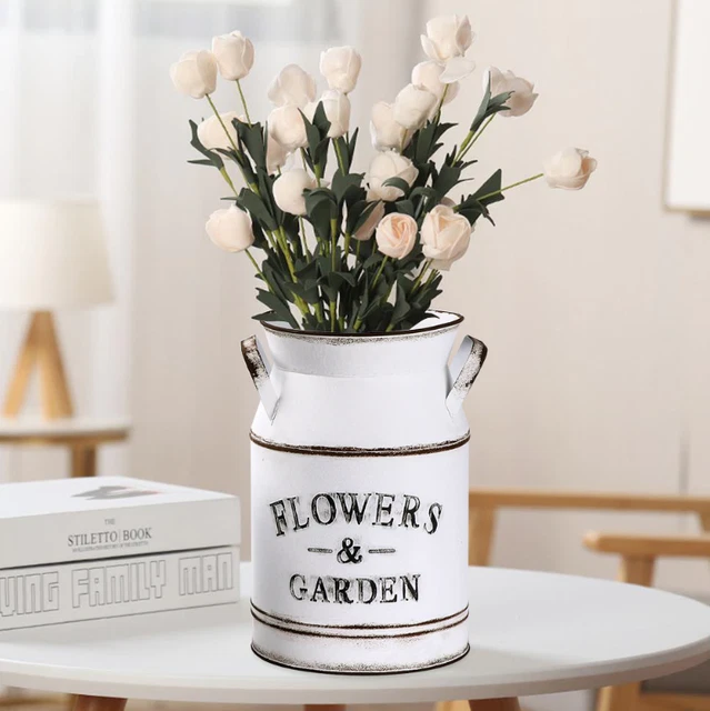 Vintage French Country Flower Vase Rustic Pot Iron Pitcher Jug Decor Milk Can
