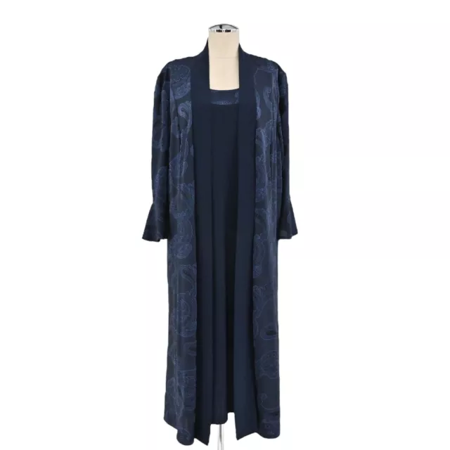 New RM RICHARDS Dress Kimono Set Bell Sleeve Duster Blue Paisley Womens Size 18W